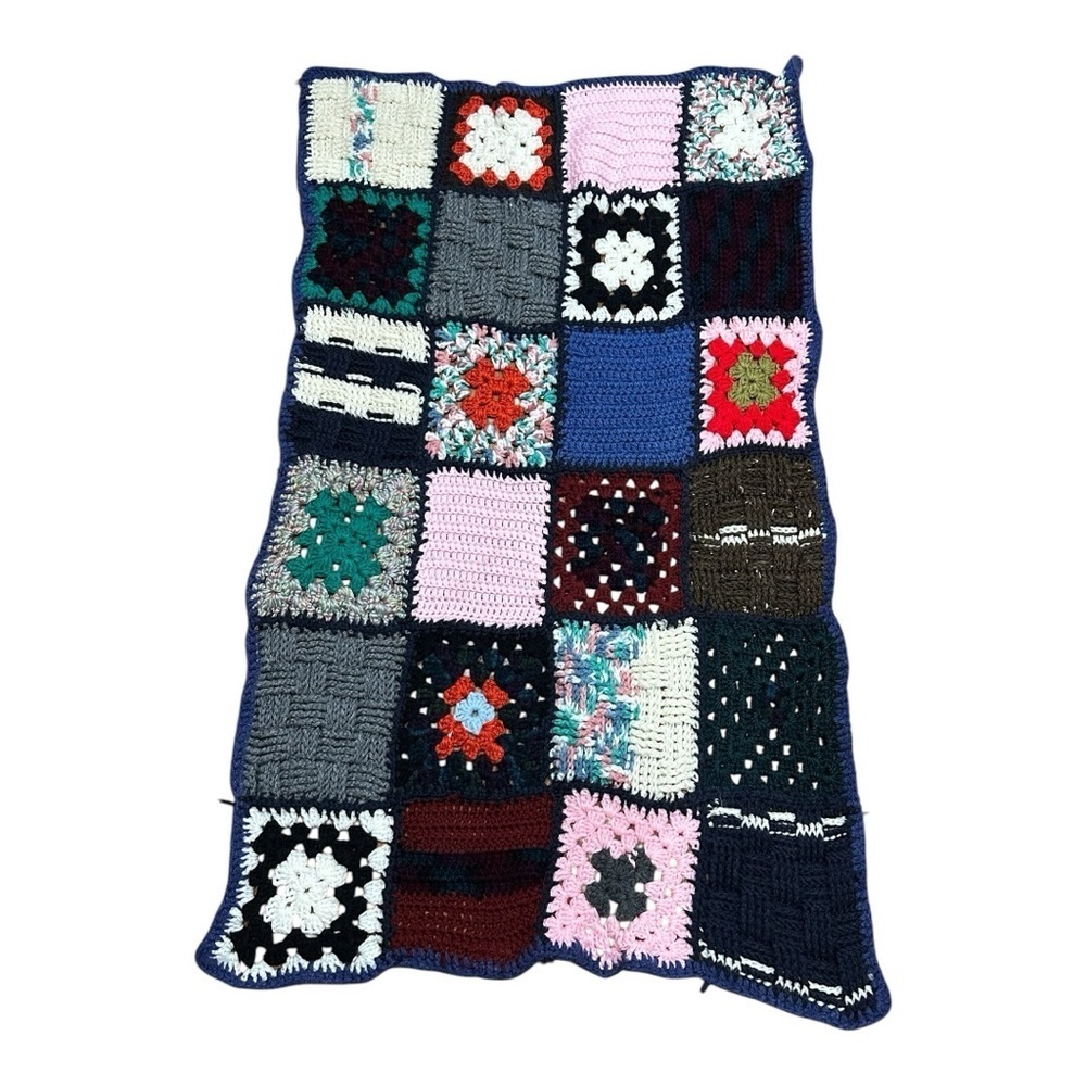 Crochet Blanket Multicoloured Squared Lap Blanket 28x46 Handmade Afghan
